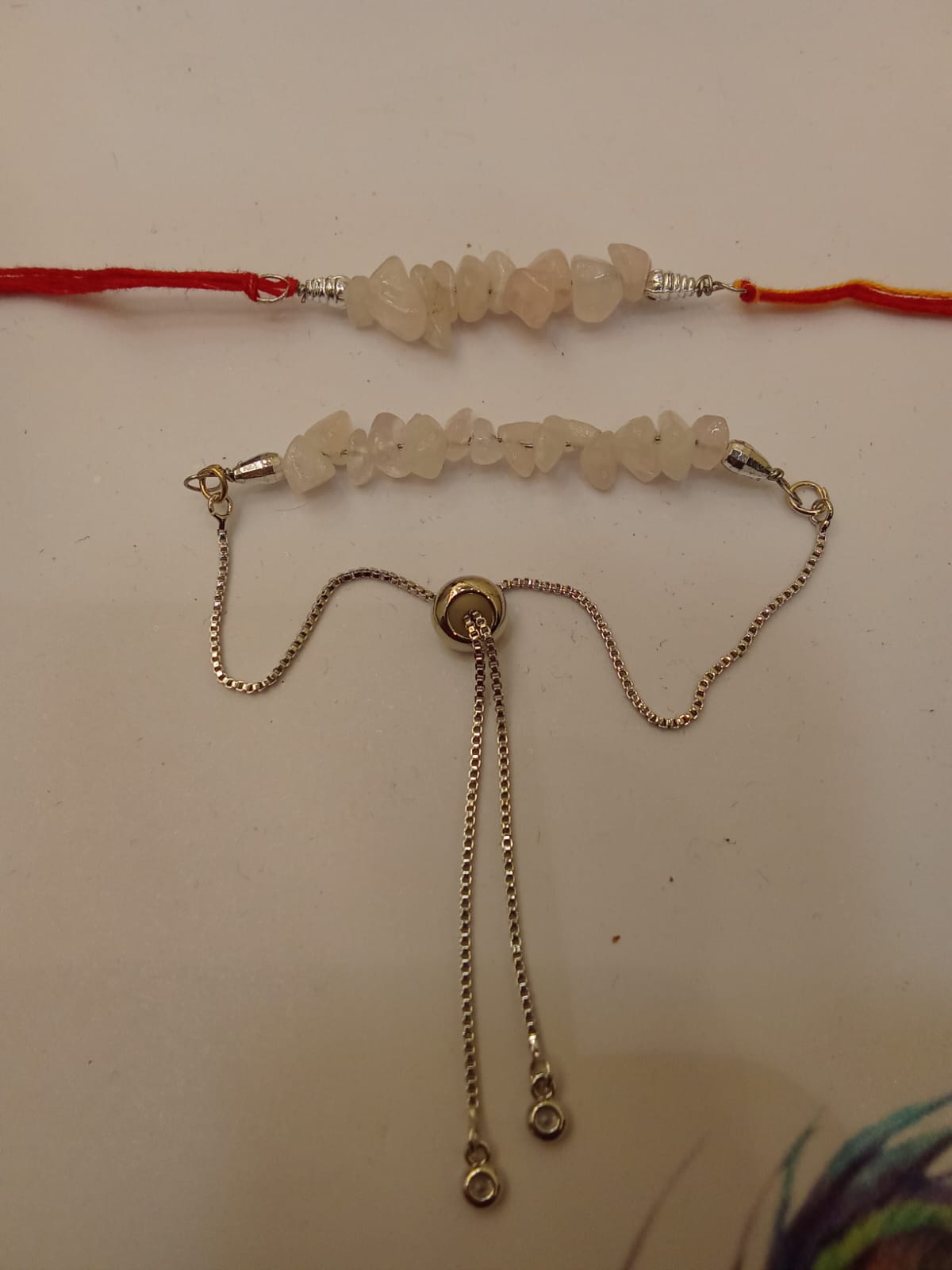 Rose quartz chips rakhi